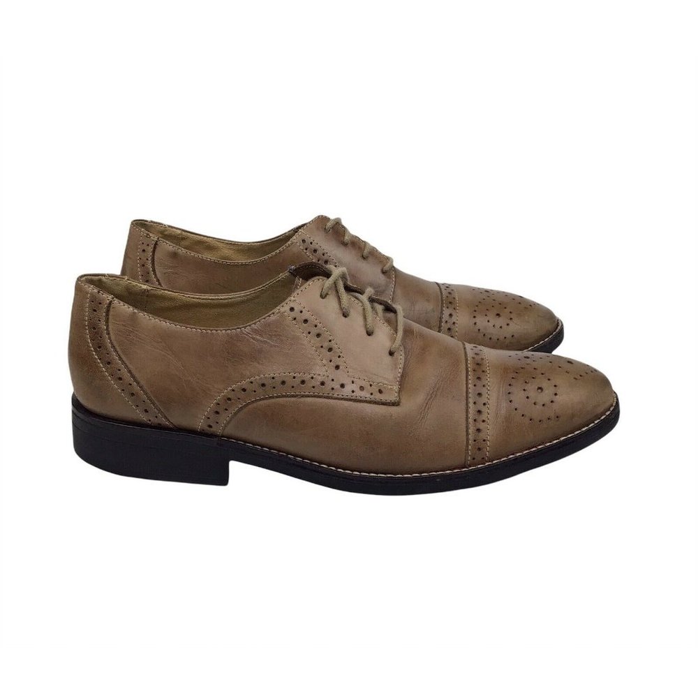 Sandro Cap Toe Derby Oxfords Shoes Tan Brown Leather Men’s Size 10 D Brazil Made - Picture 3 of 8